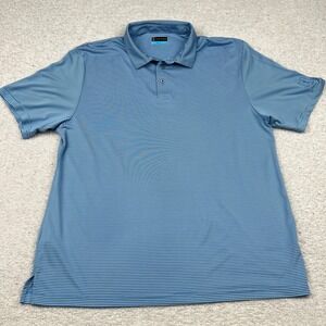 PGA Tour Mens XL Blue White Striped Short Sleeve Golf Polo Shirt Performance
